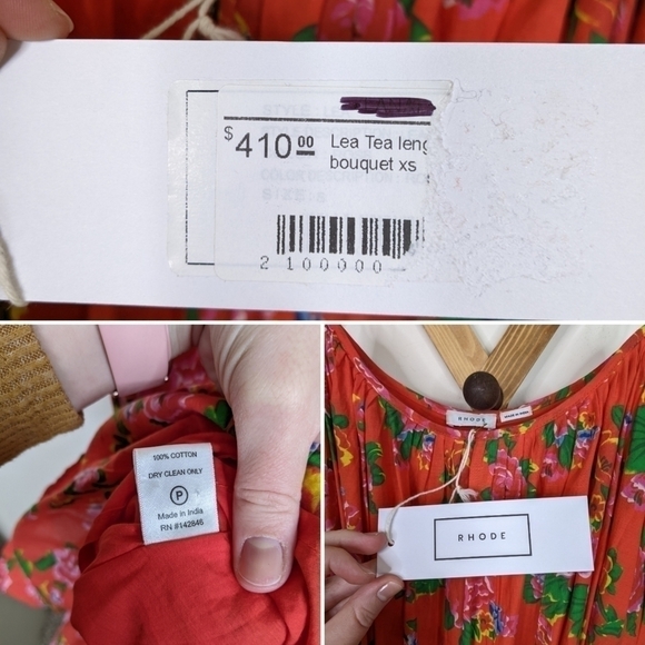 Rhode Lea Bouquet Red Floral Midi Dress Size XS - Picture 5 of 6